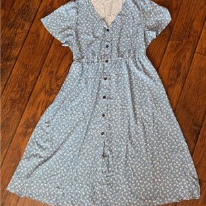 Bloomchic Womens plus size 18-20 blue floral Short Sleeve A-Line Maxi Dress